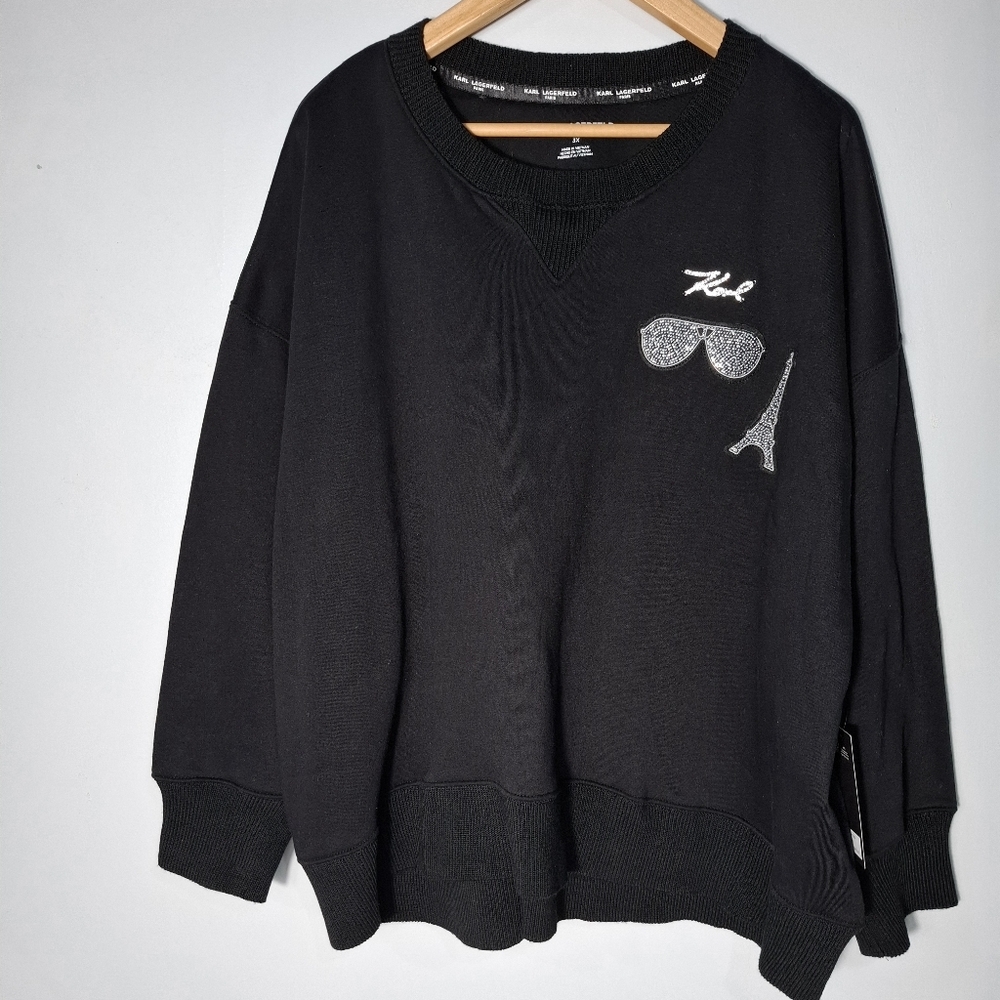 NWT $109.00 New Karl Lagerfeld Eifel Tower rhinestone Sweatshirt Women size 3X
